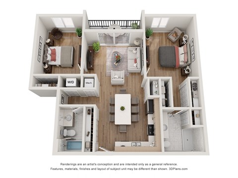 a 1 bedroom floorplan is shown in this rendering
